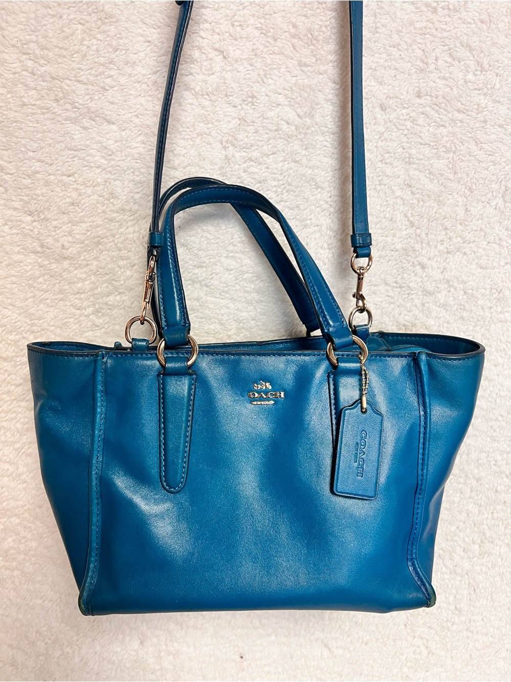 Coach Blue Leather Tote with Removable Crossbody Strap - Picture 3 of 11
